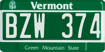 VT license plate BZW374