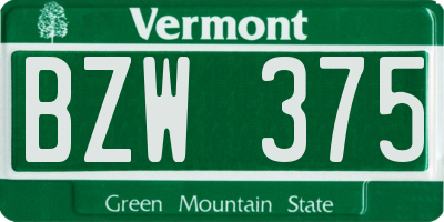 VT license plate BZW375