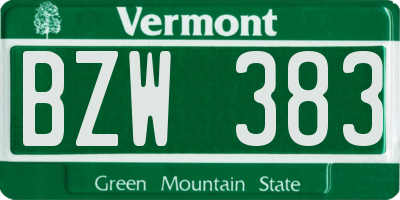 VT license plate BZW383