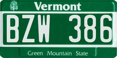 VT license plate BZW386