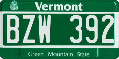 VT license plate BZW392