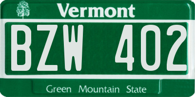 VT license plate BZW402