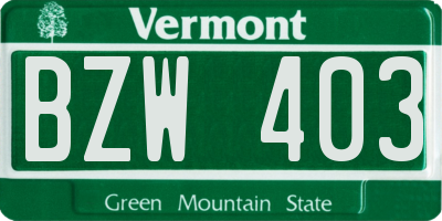 VT license plate BZW403