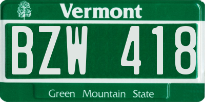 VT license plate BZW418