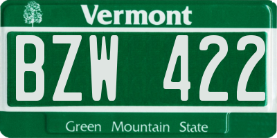 VT license plate BZW422