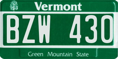VT license plate BZW430