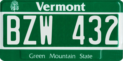 VT license plate BZW432