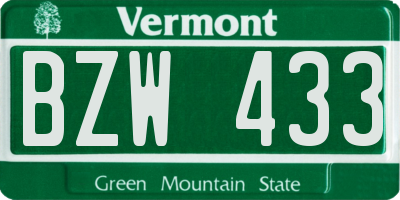 VT license plate BZW433