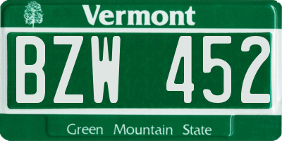 VT license plate BZW452