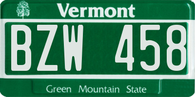 VT license plate BZW458