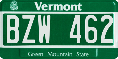 VT license plate BZW462