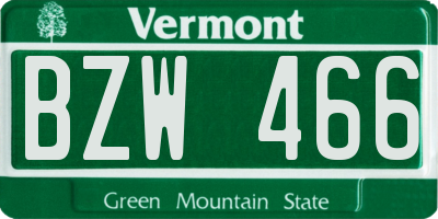 VT license plate BZW466