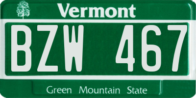 VT license plate BZW467