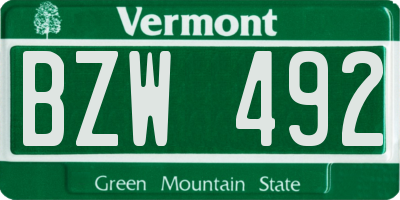 VT license plate BZW492