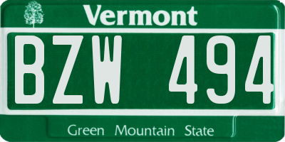 VT license plate BZW494