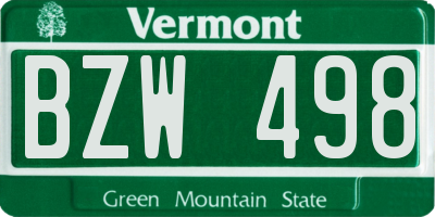 VT license plate BZW498