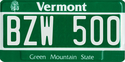 VT license plate BZW500