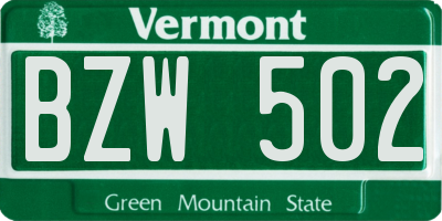 VT license plate BZW502