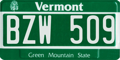 VT license plate BZW509