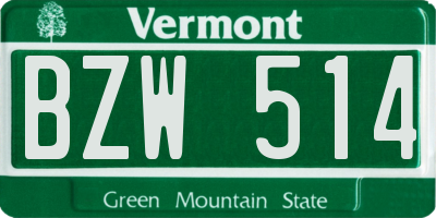 VT license plate BZW514