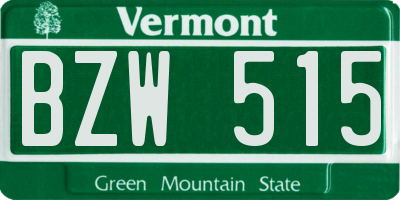 VT license plate BZW515