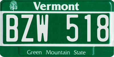 VT license plate BZW518