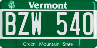 VT license plate BZW540