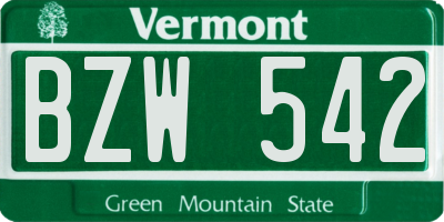 VT license plate BZW542