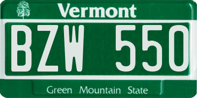 VT license plate BZW550