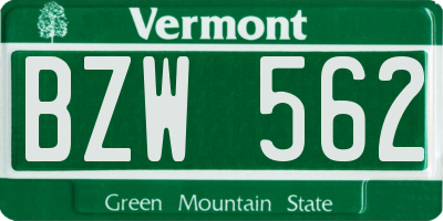 VT license plate BZW562