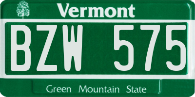 VT license plate BZW575