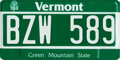 VT license plate BZW589
