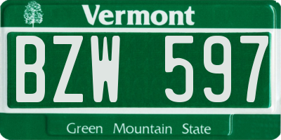 VT license plate BZW597