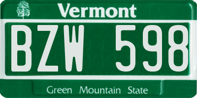 VT license plate BZW598