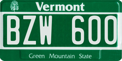 VT license plate BZW600