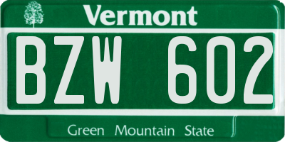 VT license plate BZW602