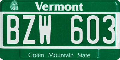 VT license plate BZW603