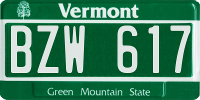 VT license plate BZW617