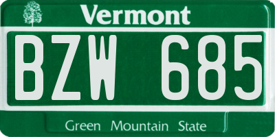 VT license plate BZW685