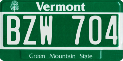 VT license plate BZW704