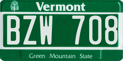 VT license plate BZW708