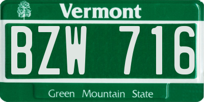 VT license plate BZW716