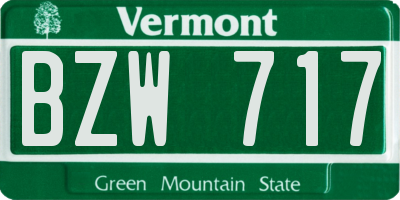 VT license plate BZW717
