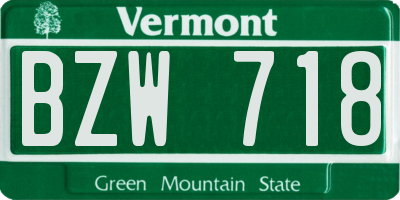 VT license plate BZW718