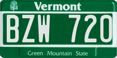 VT license plate BZW720