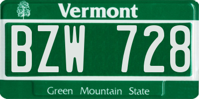 VT license plate BZW728