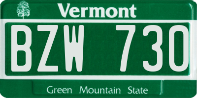 VT license plate BZW730