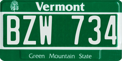 VT license plate BZW734