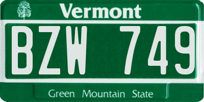 VT license plate BZW749