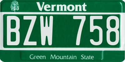 VT license plate BZW758